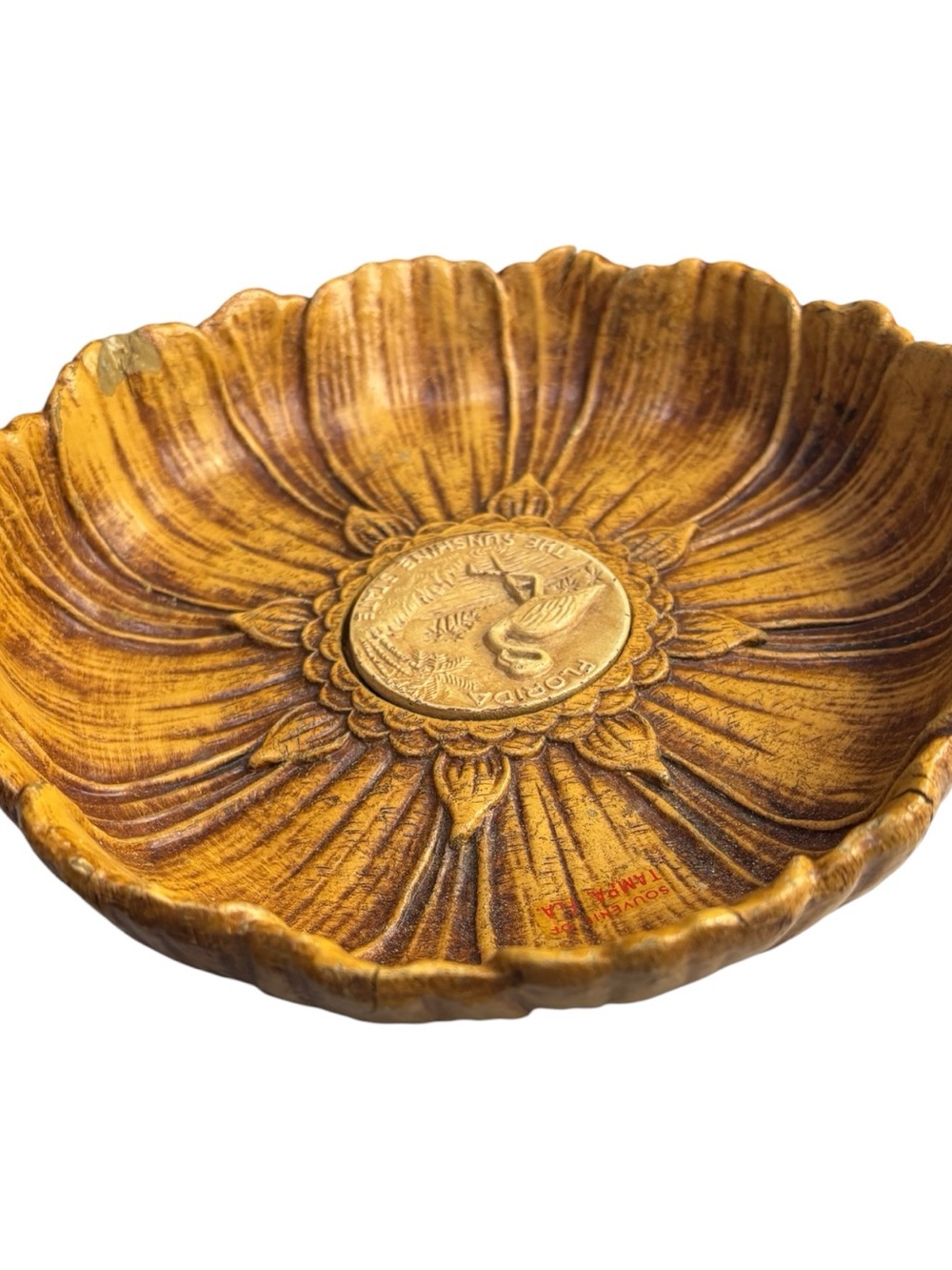 Vintage Florida Souvenir Bowl The Sunshine State Molded Resin Sunflower Shaped - Picture 5 of 10